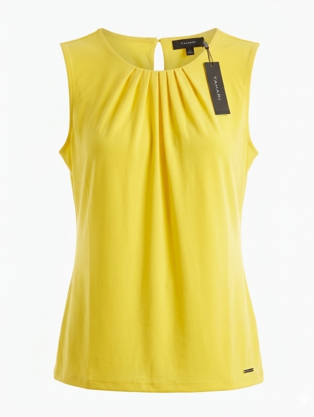 Tahari Bright Yellow Pleated Neck Sleeveless Camisole